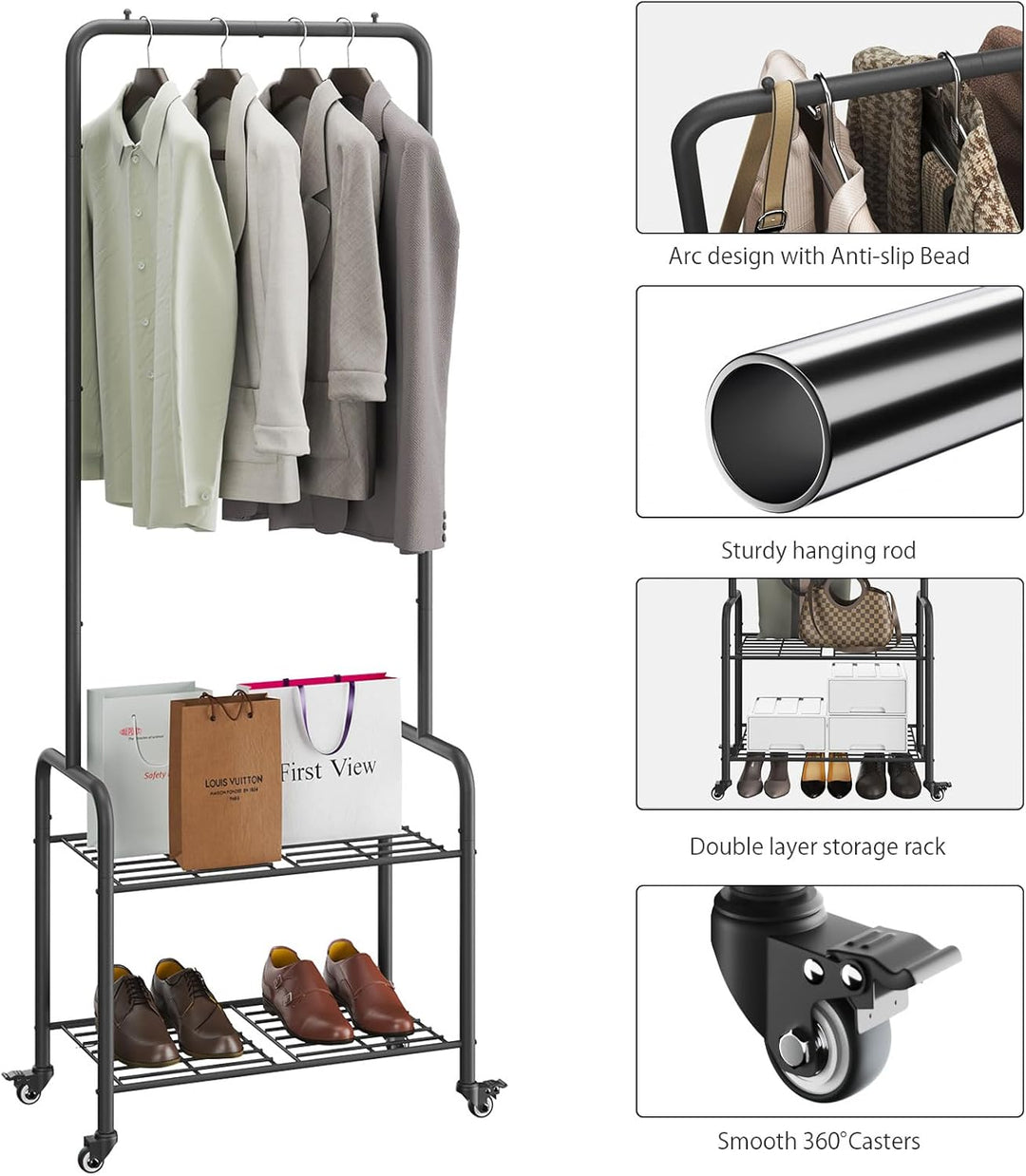YMYNY Garderobenständer, Kleiderständer aus Metall, Freistehend Kleiderbügel Stand mit Rollen, Kleid