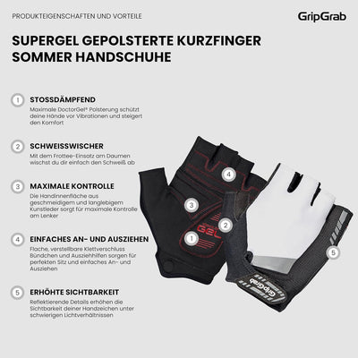 GripGrab SuperGel 6mm DoctorGel Polsterung Kurzfinger Fahrradhandschuhe Dämpfende Fingerlose Sommer