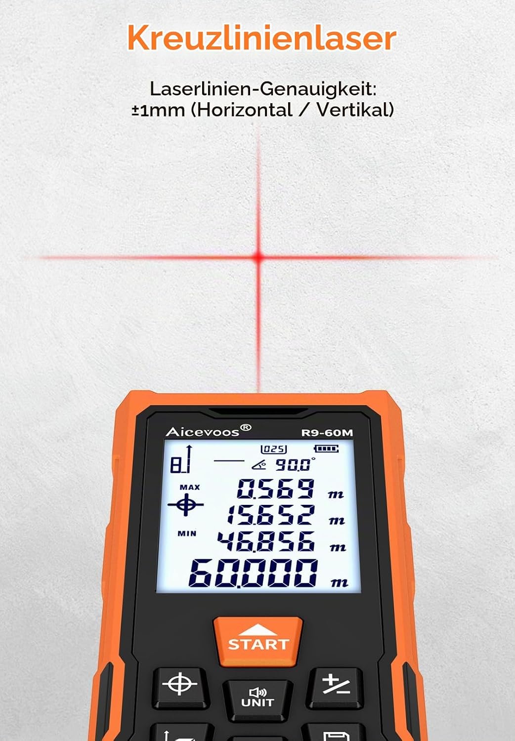 Aicevoos R9 Laser Entfernungsmesser Hohe Genauigkeit, 60 m, Laser-Massband, Compaktes Laser-Messgerä