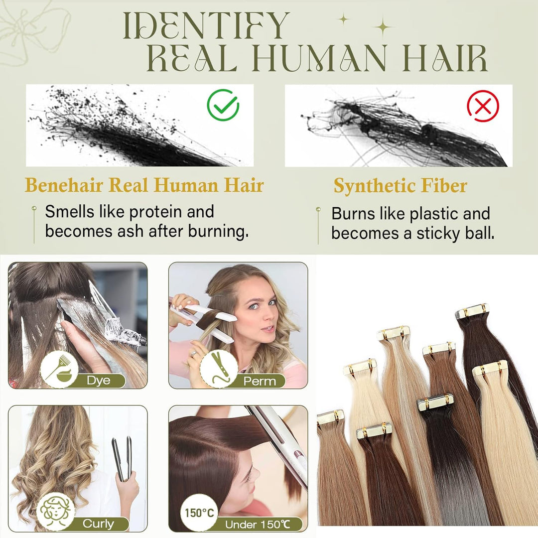 Benehair Tape in Extensions Echthaar, Invisible Tape Extensions Echt Haar, 20Pcs 20g Haarverlängerun