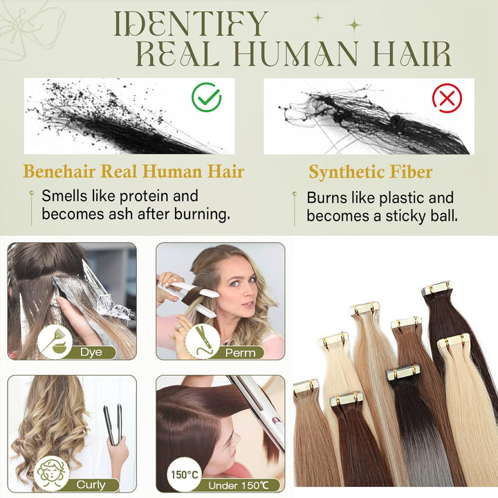 Benehair Tape in Extensions Echthaar, Invisible Tape Extensions Echt Haar, 20Pcs 20g Haarverlängerun