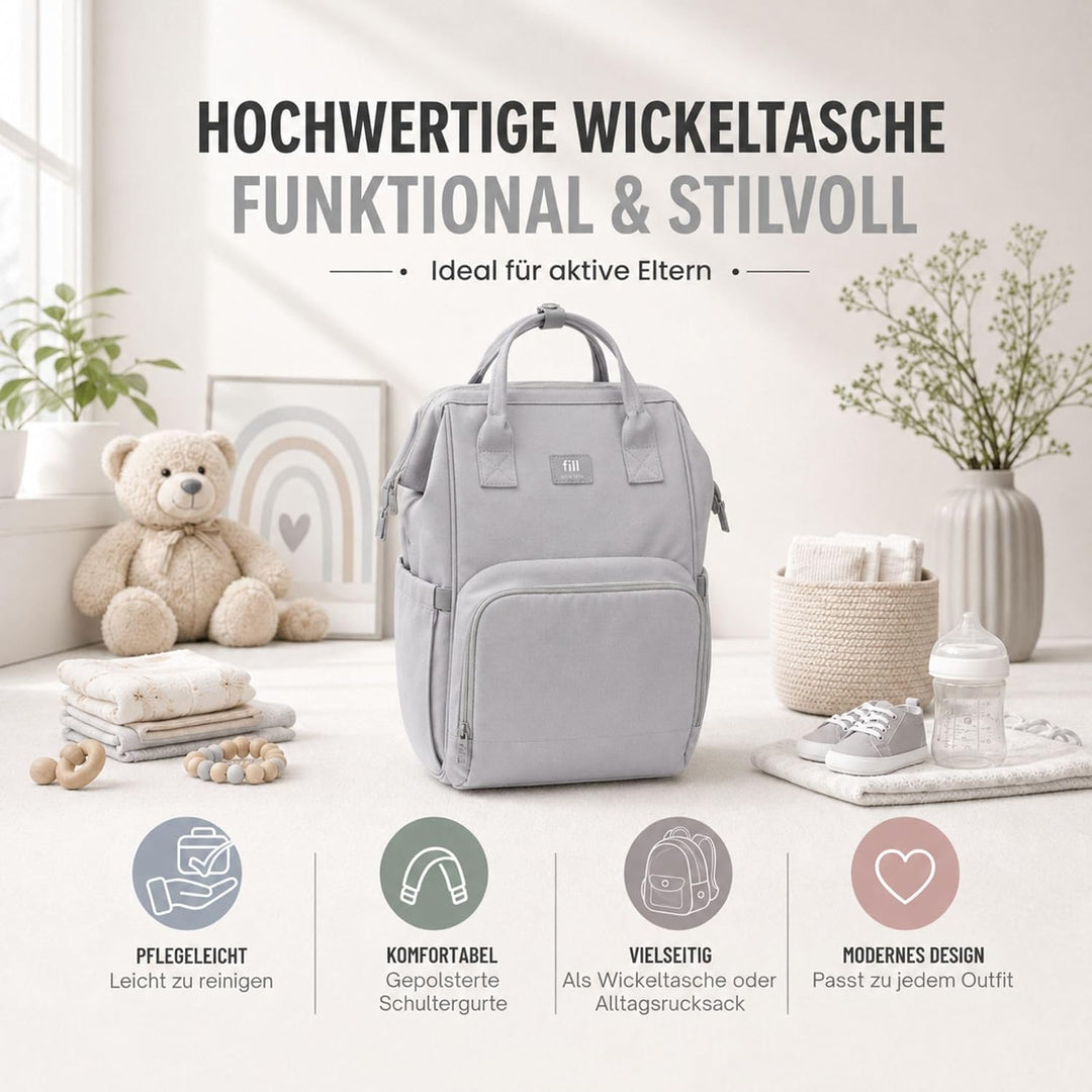 Fillikid Wickelrucksack Barcelona | Geräumiger & stylischer Rucksack mit vielen Fächern, isoliertem
