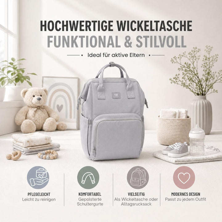 Fillikid Wickelrucksack Barcelona | Geräumiger & stylischer Rucksack mit vielen Fächern, isoliertem