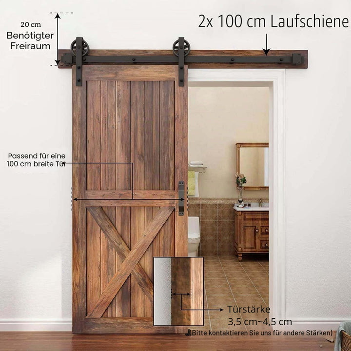 WINSOON 200cm Schiebetür Komplettset Schwarz Schiebetür Schiene Schiebetürbeschlag Set Schwerlast Sc
