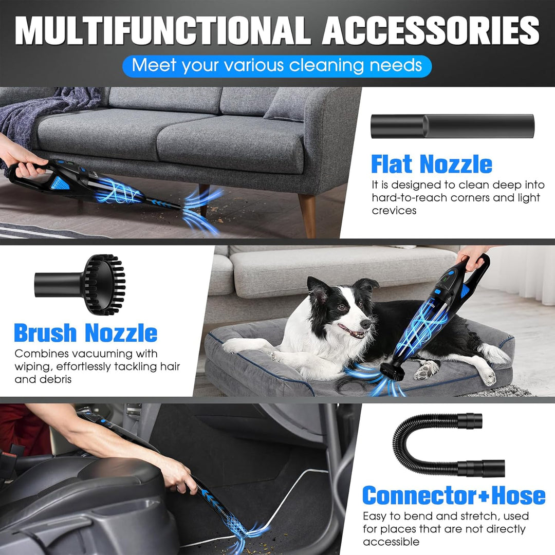 Handstaubsauger Akku Testsieger mit Ladestation & LED Beleuchtung, 25000Pa Kabelloser Handstaubsauge