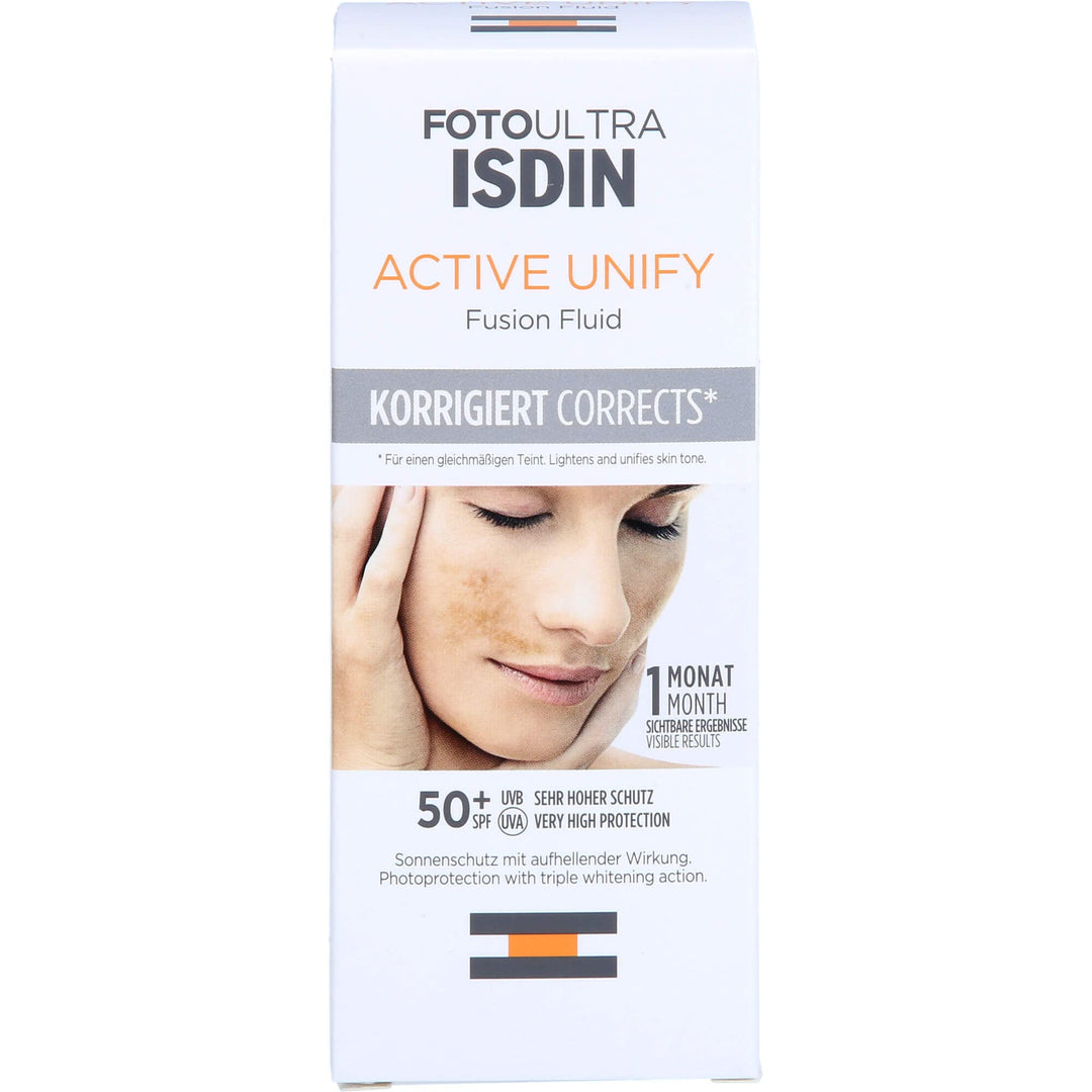 ISDIN FotoUltra Active Unify LSF 50+, Hellt auf und vereinheitlicht den Hautton, Sonnencreme mit dre