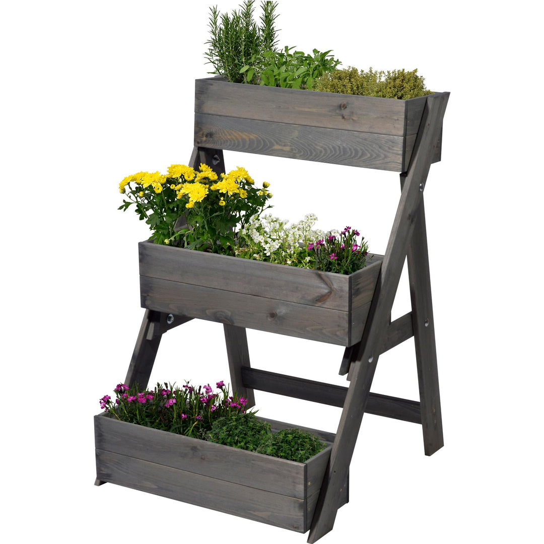 dobar® 29421FSC Dreistufige Pflanztreppe | Blumentreppe aus Massiv-Holz | Blumenbeet mit 3 Pflanzkäs
