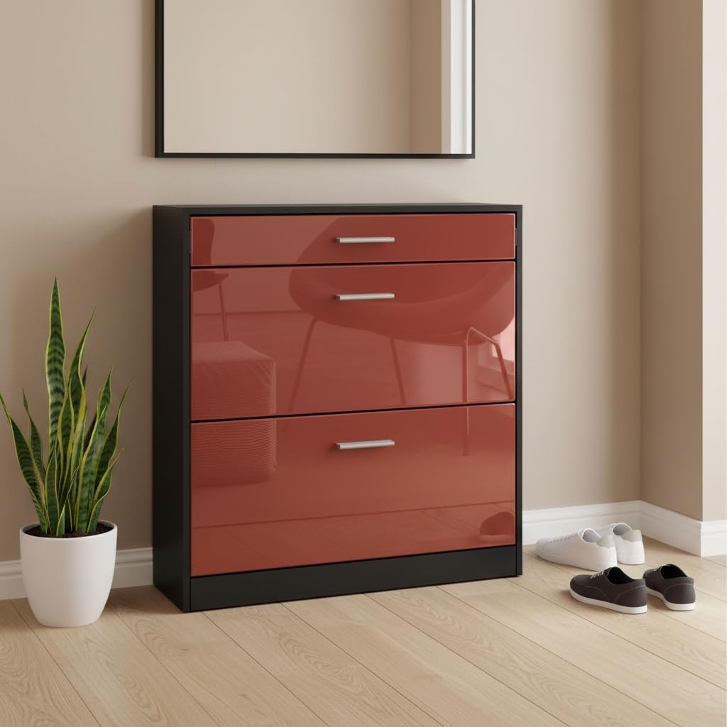 Schuhschrank Roma Schmal mit 2 Klappen und 1 Schublade, Platzsparender Schuhkipper Flurschrank für D