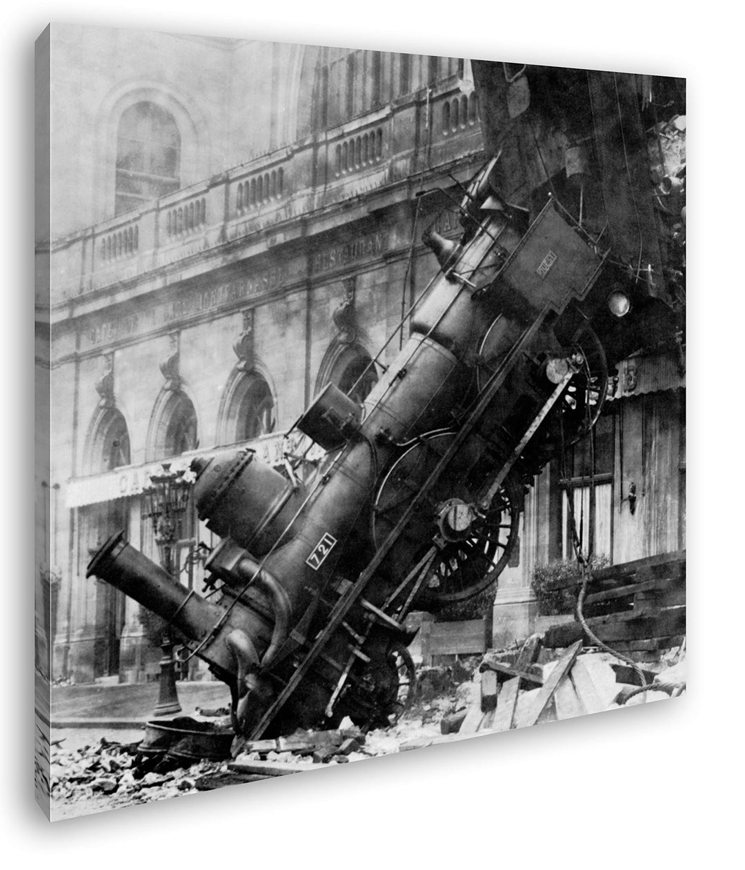deyoli Unfall Einer Dampflokomotive Format: 70x70 als Leinwand, Motiv fertig gerahmt auf Echtholzrah