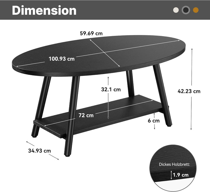 Hawthyhome Runde Beistelltisch 2-Tier Couchtisch Tisch mit Stauraum Moderner Massivholztisch Metallr