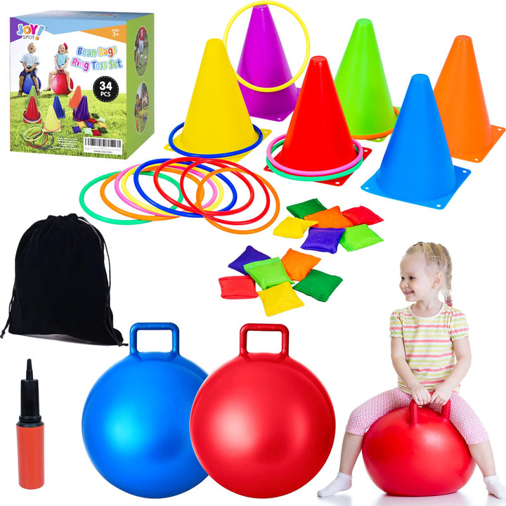 JOY SPOT! Outdoor Spiele für Kinder, Hüpfball Spiele mit Pumpe, Pogo Stick aus Schaumstoff mit weich
