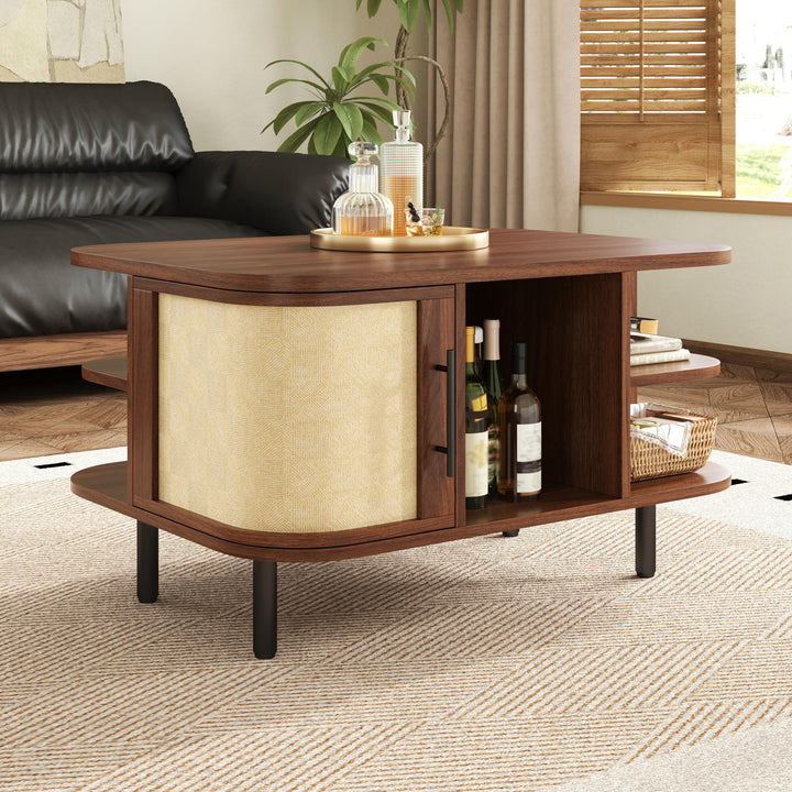 Ovaler Couchtisch mit Stauraum, Modern Coffee Table mit Geflochtene Oberfläche, Klein Kaffeetisch mi