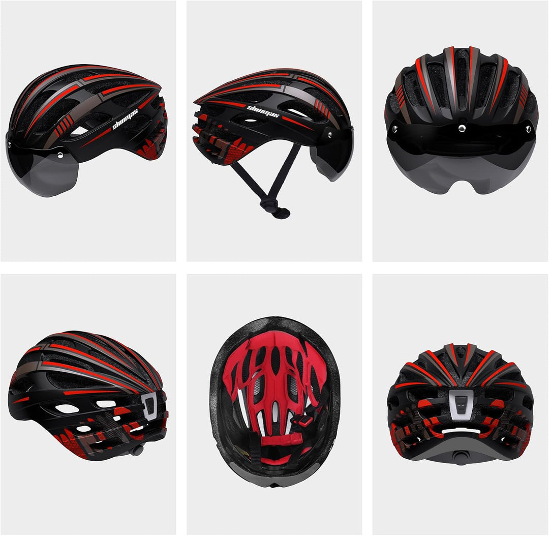 Shinmax Fahrradhelm Herren Damen mit Visier, Magnetischer Abnehmbarer Schutzbrille und USB-Aufladung