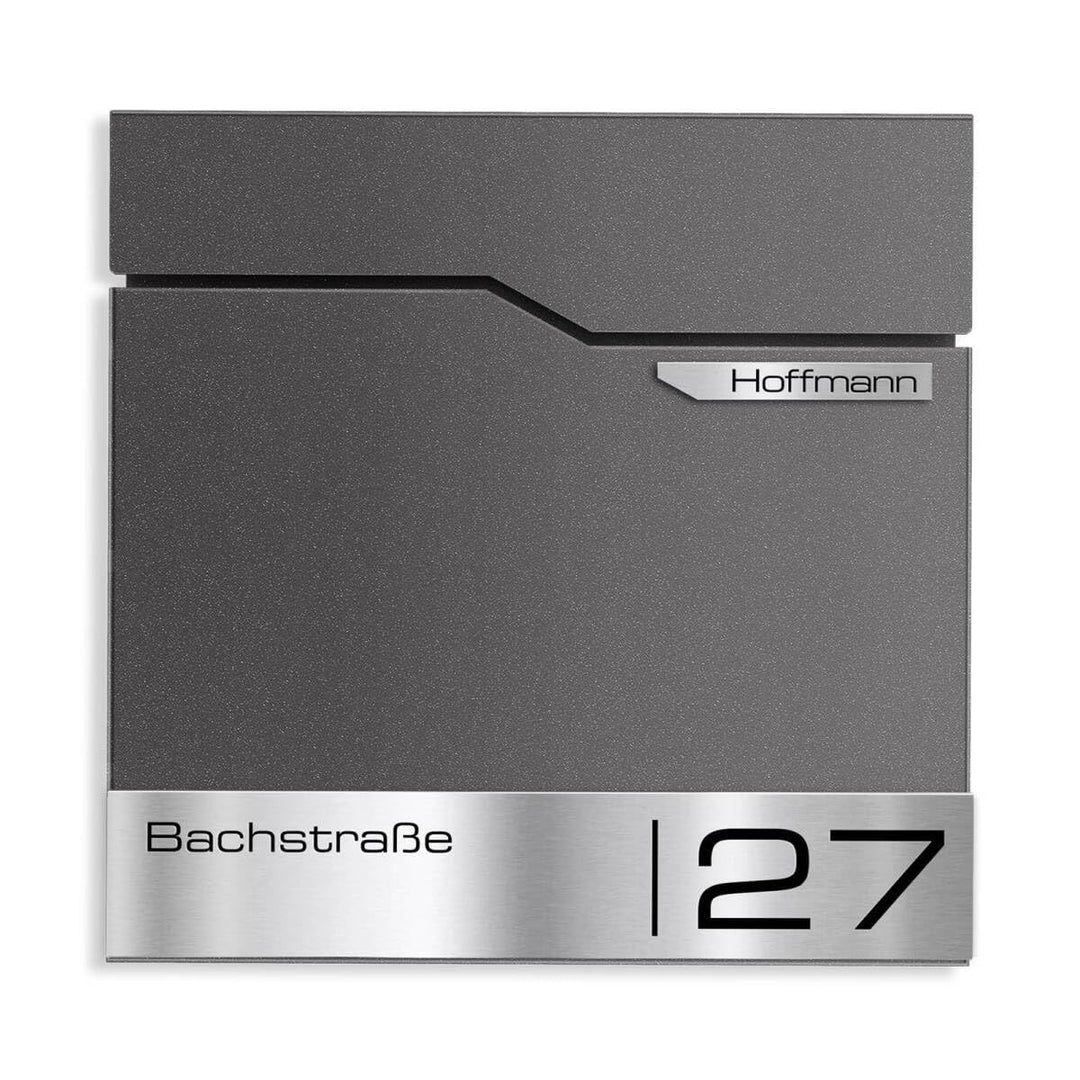 Metzler Design Briefkasten Thobe - inkl. V2A Edelstahl-Namensschild - Wandbriefkasten in Eisenglimme
