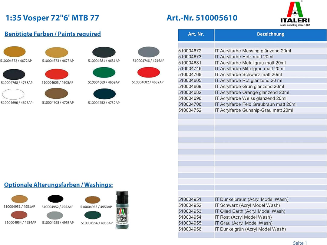 Italeri 510005610-1:35 Vosper 72''6' MTB 77