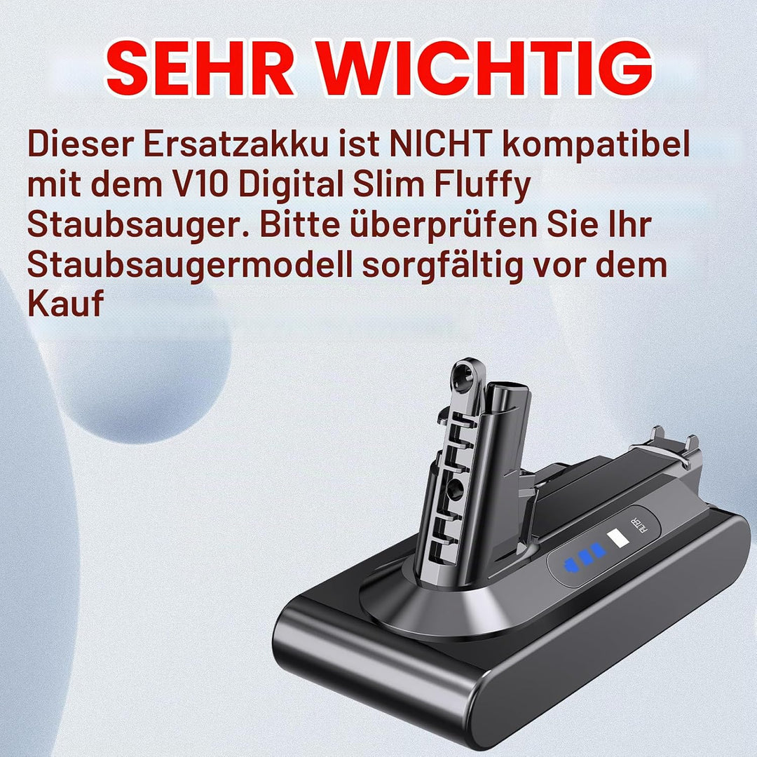 Rapthor V10 Akku, Ersatzakku für Dyson V10, 75,6Wh 25,2V SV12 Kompatibel mit V10 Absolute, V10 Anima