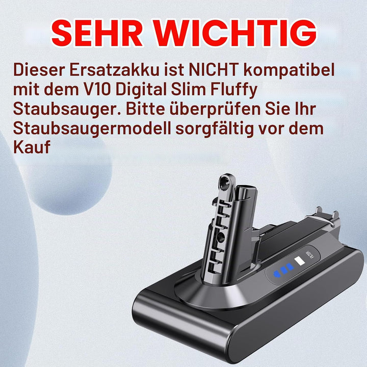 Rapthor V10 Akku, Ersatzakku für Dyson V10, 75,6Wh 25,2V SV12 Kompatibel mit V10 Absolute, V10 Anima