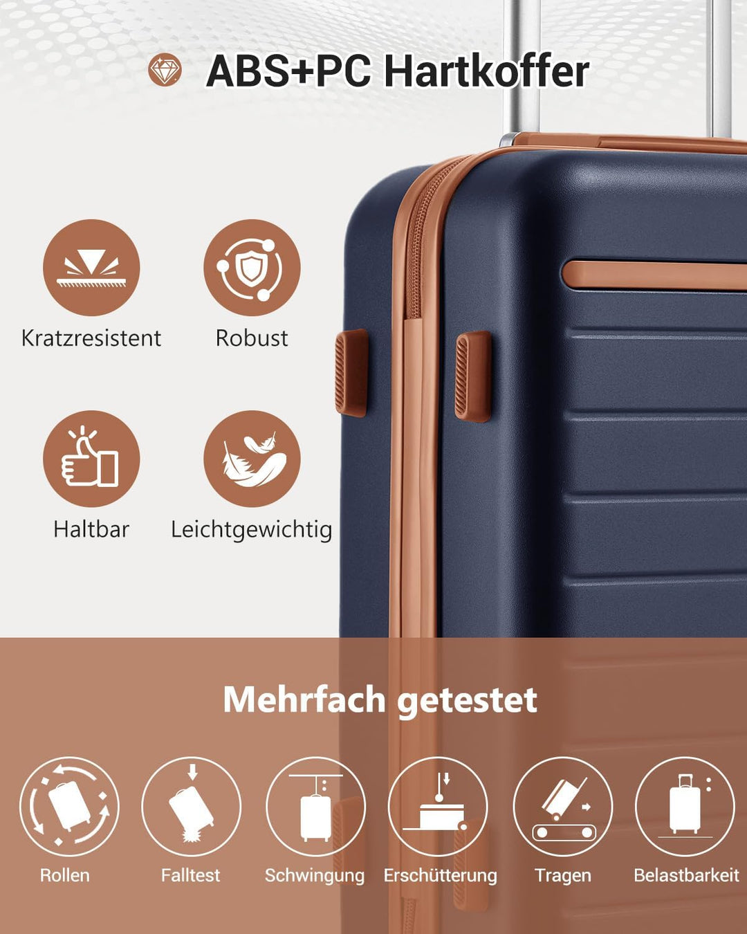 KONO Hartschalenkoffer 66.5x45.5x25cm, 61L Mittelgross Koffer für Business und Kurzreise für Paare,