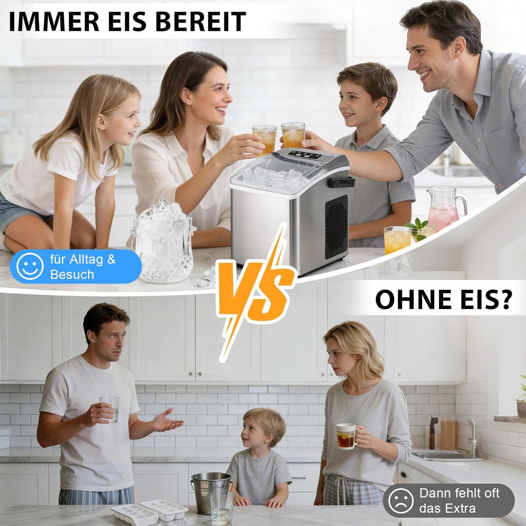 Citybee Eiswürfelmaschine Selbstreinigend 12kg/24h, Eiswürfelmaschine Klein, 9 Eiswürfel in 6 min, E