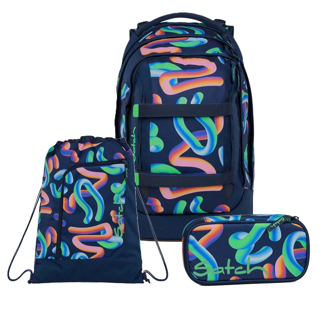 Satch Pack Schulrucksack Set 3tlg. inkl. Schlamperbox und Sportbeutel (Crazy Twist), Crazy Twist