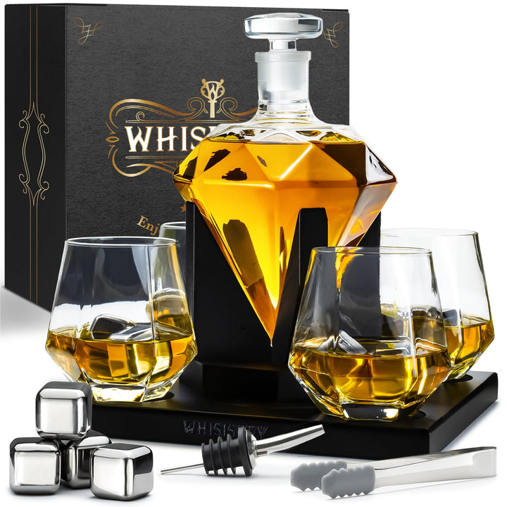 Whisiskey - Whisky Karaffe - Diamant - Dekanter - Whiskey Karaffe Set - 900ML - Geschenke für Männer