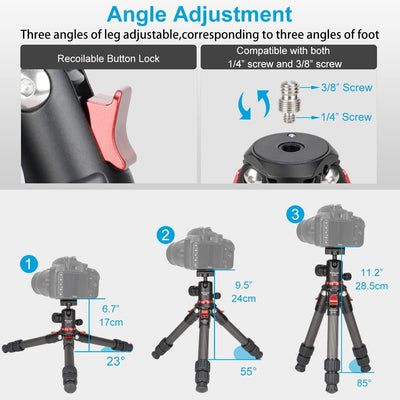 Koolehaoda Kamera Stativ Karbonfaser Mini Stativ Tragbar Kompakt Desktop Stativ mit 360° Kugelkopf f