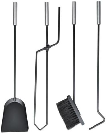 Kaminbesteck Kaminzubehör Set Kaminwerkzeug Ofenbesteck Schwarz 5-in-1-Set mit Besen, Schaufel, Eise