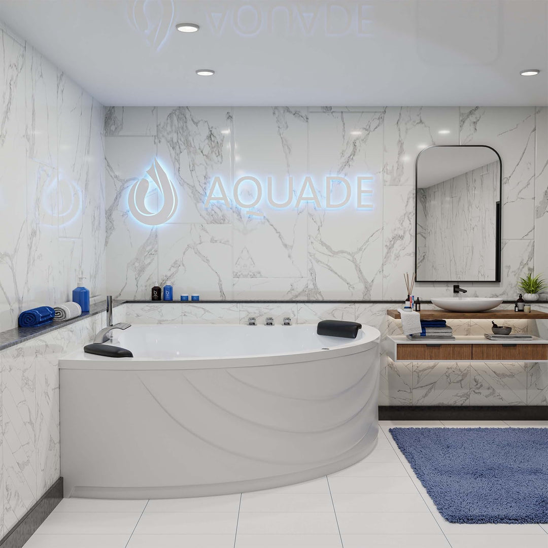 AQUADE Acryl Eckbadewanne 150x150 Komplettset Modell: Koblenz/Kassel mit Wannenfüssen + Schürze + Ab