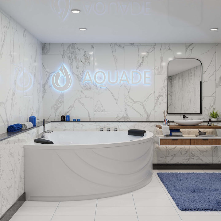 AQUADE Acryl Eckbadewanne 150x150 Komplettset Modell: Koblenz/Kassel mit Wannenfüssen + Schürze + Ab