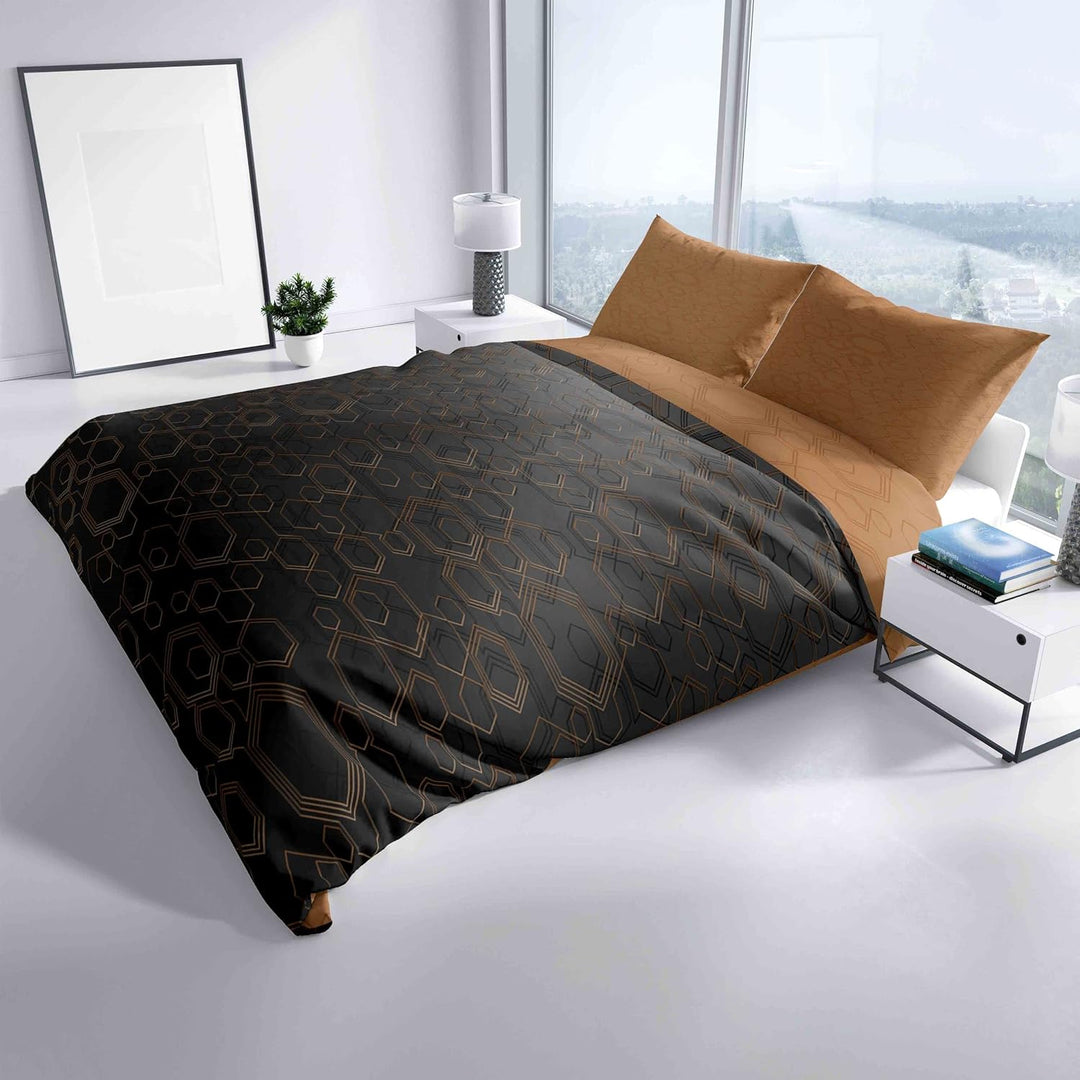 Leonado Vicenti Bettwäsche 100% Baumwolle Set Kupfer Schwarz Geometrisch modern Deckenbezug Kissenbe