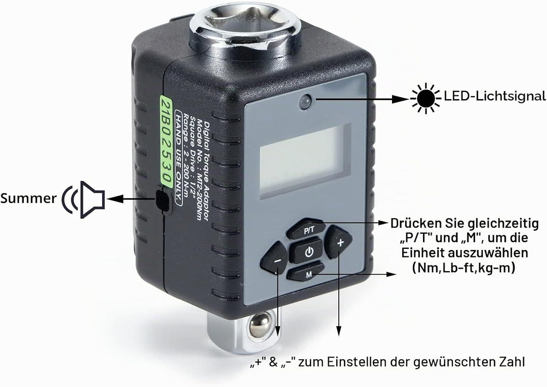 ThreeH 1/2 '' (1,5 bis 147,6 ft-lbs.) Hochleistungs-Digital-Drehmomentadapter mit LED- und Summer-Al