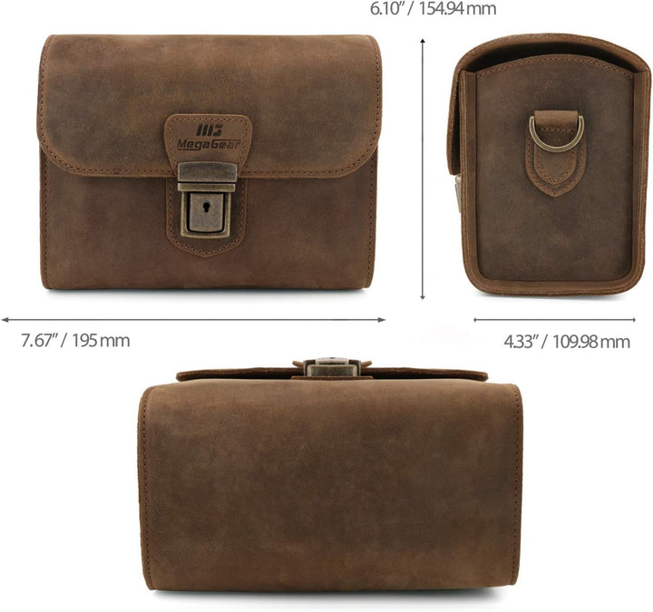 MegaGear Pebble Kameratasche - Kuriertasche aus echtem Leder für Spiegellose, Sofortbild- und DSLR K