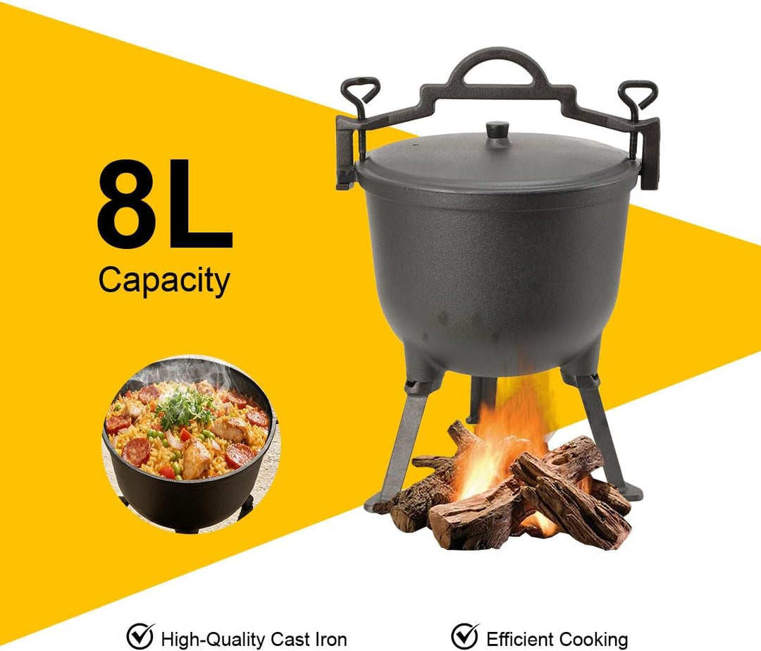 8L Feuertopf Gulaschkessel Jagdkessel Dutch Oven Gusseiserner Topf Mit Füssen Und Deckel Kochtopf Ke
