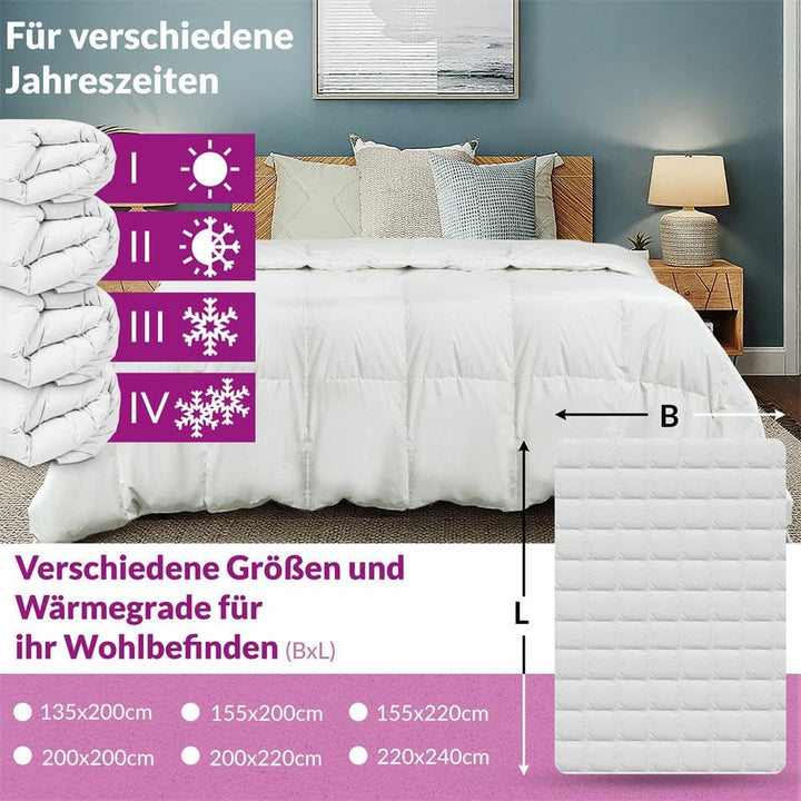 B!HOME Winterdecke 100% Daunen 155x220cm (1050g) Kassettenstegbett Bezug 100% Baumwolle Decke Winter