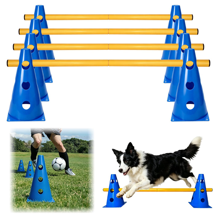 8er Agility Set für Hunde, 8 Kegel + 4 Stangen Steckhürdenset | Einstellbare Trainingshürden 24cm Hö