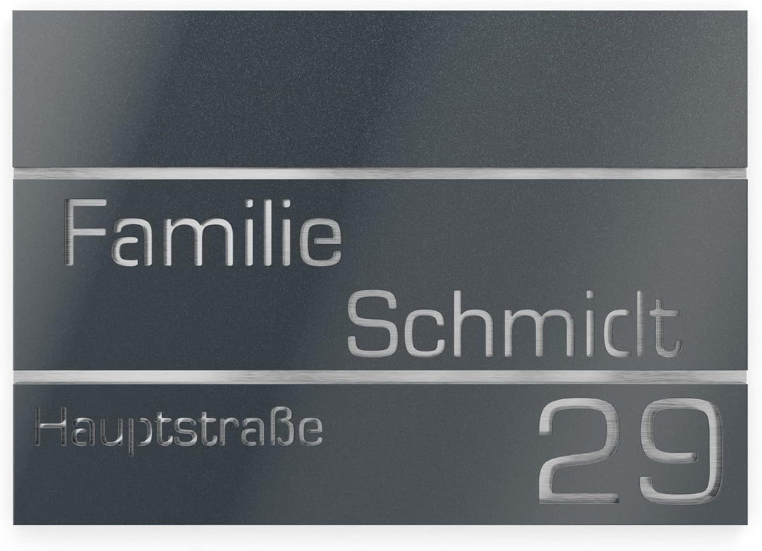 Hausnummer aus V2A Edelstahl 160x110mm - Anthrazit Metallic - Rostfrei UV-beständig Individuell anpa