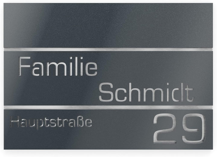 Hausnummer aus V2A Edelstahl 160x110mm - Anthrazit Metallic - Rostfrei UV-beständig Individuell anpa