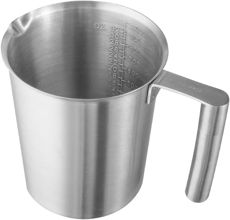 Messbecher Edelstahl 1L Milchkännchen aus Edelstahl Messkanne mit Masseinheiten & Griff Metallkännch