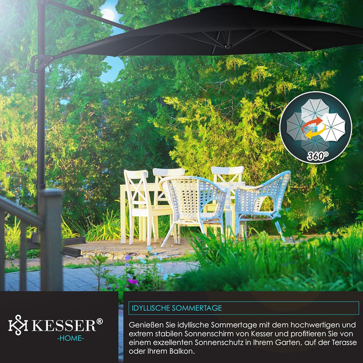 KESSER® Sonnenschirm Ampelschirm SUN Rund XL Ø330 cm Inkl. Abdeckung + Windsicherung 7-Fach Verstell