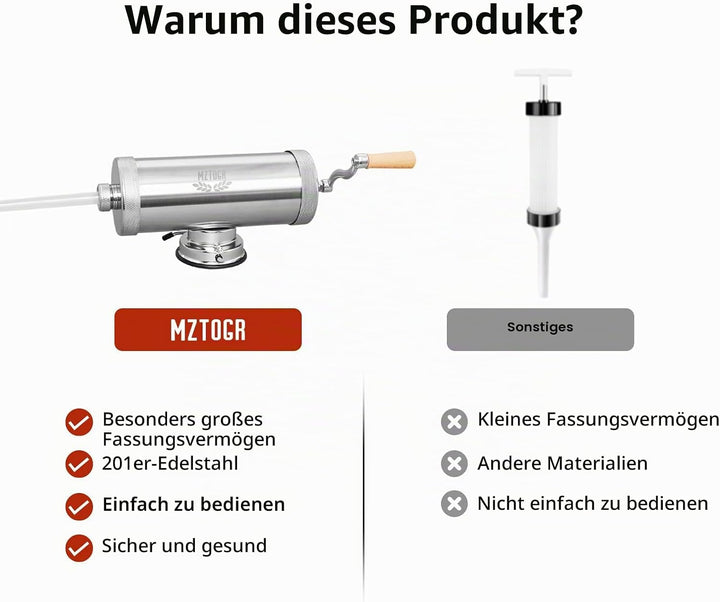 5L Wurstfüller, Edelstahl Horizontale Wurstmaschine, Manuelle Wurstmaschine, Wurstpresse mit Tischkl