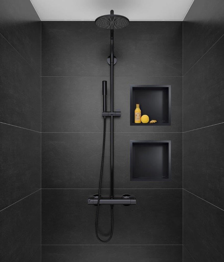 Balneo Wall-Box ONE Black Edelstahl Duschnische 30x30x10 cm, schwarz wandnische dusche, wasserdicht,