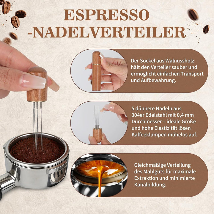 51mm Siebträger Zubehör Set, 51mm WDT Tool Kaffee Tamper Puck Screen & Dosierring Set Verteilerwerkz