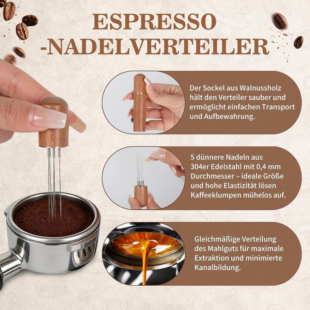 Kaffee Tamper 51mm Set, Siebträger Zubehör Set mit Puck Screen 51mm, WDT Tool, Tampermatte und Magne