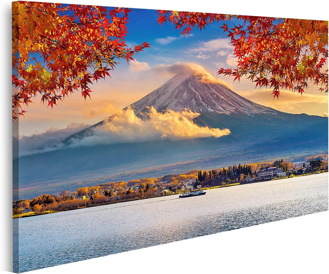 islandburner Bild auf Leinwand Fuji Berg Kawaguchiko See Sonnenuntergang Herbst Jahreszeiten Yamanac