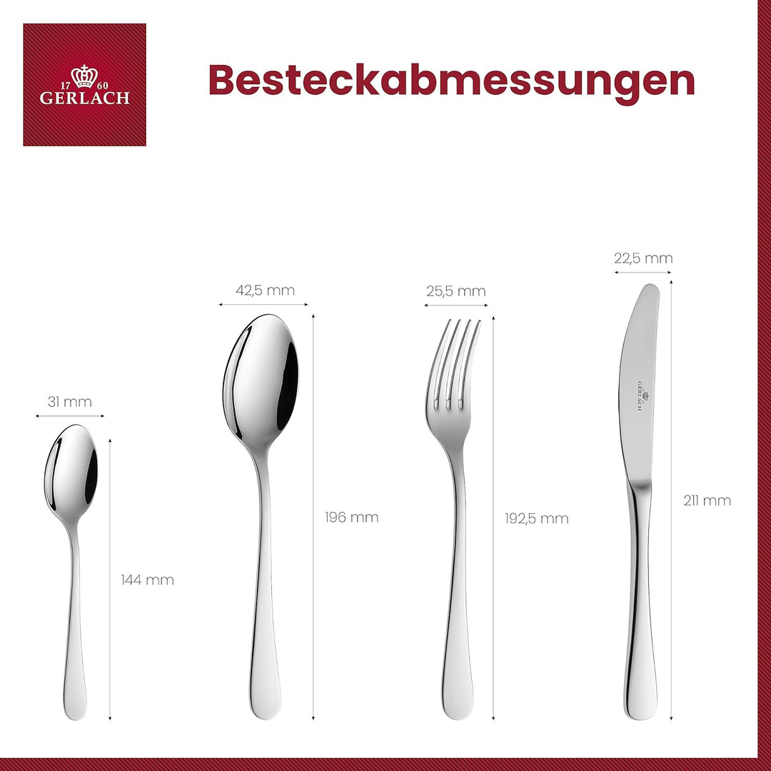 Gerlach Flow Besteck-Set 6 Personen Spülmaschinenfest Essbesteck Besteck aus Edelstahl Messer Gabel