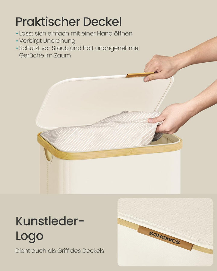 SONGMICS Wäschekorb mit Deckel, Wäschesammler, Wäschetruhe, Wäschetonne, Wäschesack herausnehmbar, B