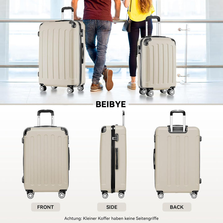 BEIBYE Hartschalen-Koffer Trolley Rollkoffer Reisekoffer Handgepäck 4 Rollen (M-L-XL-Set) (Creme Whi