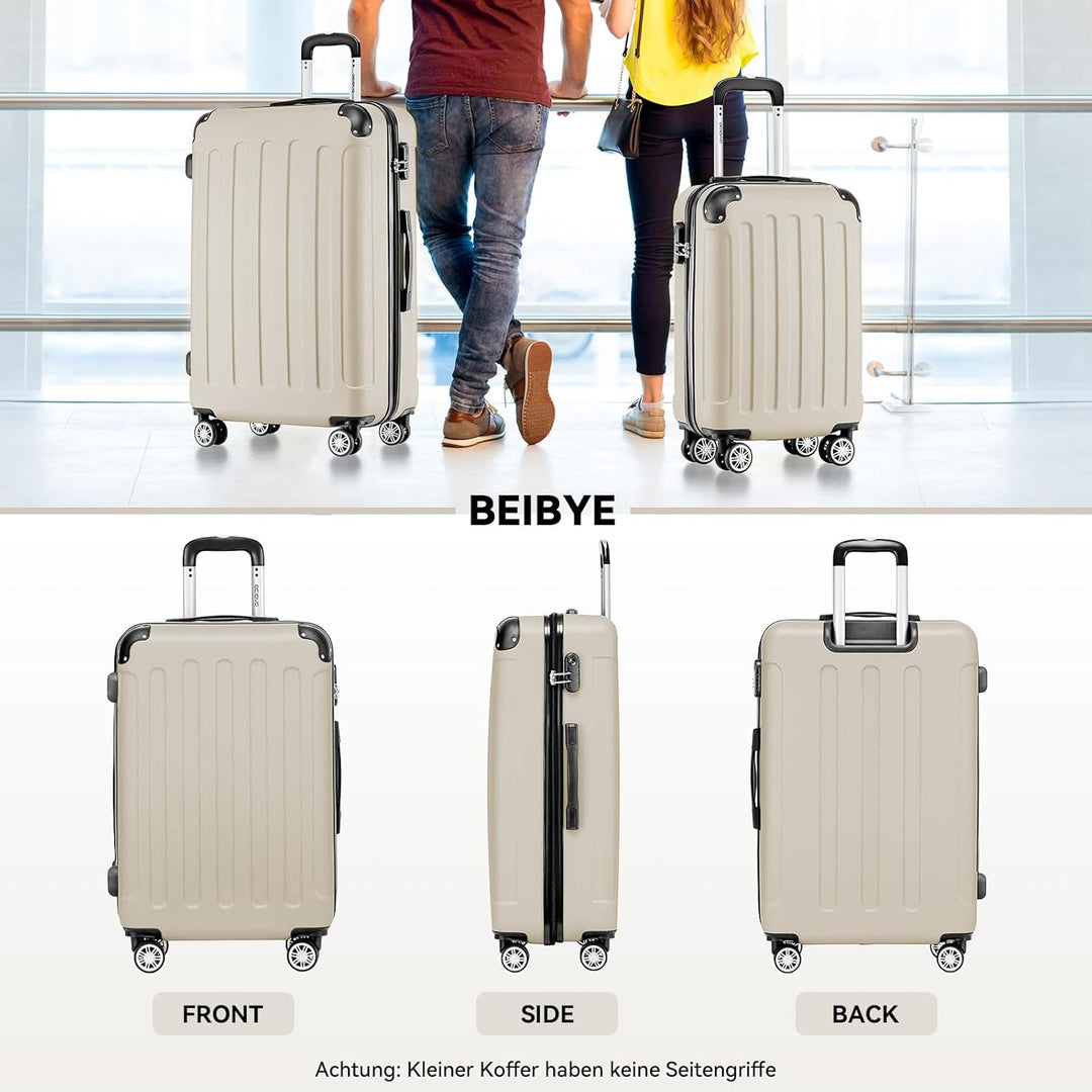 BEIBYE Hartschalen-Koffer Trolley Rollkoffer Reisekoffer Handgepäck 4 Rollen (M-L-XL-Set) (Creme Whi