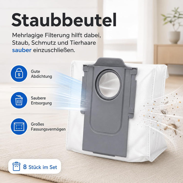 30 Stück Zubehör für Roborock QV 35A/QV 35S/QR 798/QR 598 Saugroboter | 8 Staubbeutel, 2 Hauptbürste