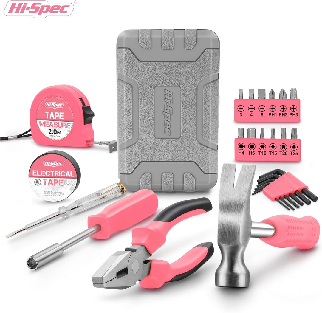 Hi-Spec 24tlg. Rosa Haushalts Mini Werkzeug-Set für Frauen passend für WG-Zimmer oder Unterwegs 24 T